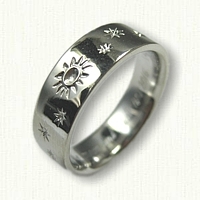 14kt White Gold Custom Sun, Moon and Stars Wedding Band