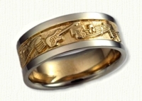 Custom Story Wedding Bands in gold and platinum