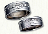 Story Band Wedding Rings in gold and platinum