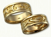 Story Band Wedding Rings in gold and platinum