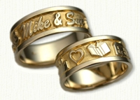 Story Band Wedding Rings in gold and platinum