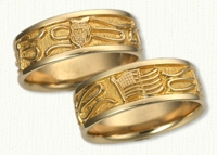 Story Band Wedding Rings in gold and platinum