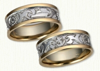 Story Band Wedding Rings in gold and platinum