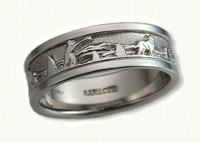 Story Band Wedding Rings in gold and platinum