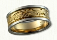 Story Band Wedding Rings in gold and platinum