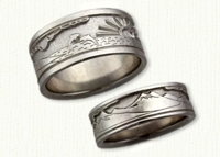 Story Band Wedding Rings in gold and platinum