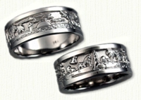 Story Band Wedding Rings in gold and platinum