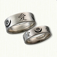 Custom African and Chinese Symbol Reverse Etch Band