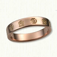 14kt Rose Gold Custom Symbolic Band Gye nyame and Odo nnyew fie kwan repeated around the band