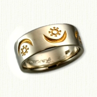 14kt White Gold Custom Repeating African Symbol Band , Reverse Etch - with 18kt Electroplating In Recessed Areas