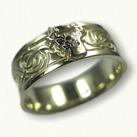 14kt Green Gold Custom Stag Band with Raised White Gold Raised Stag