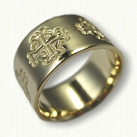 18kt Yellow Gold Byzantine Cross band - reverse etch - 10.0 mm width 