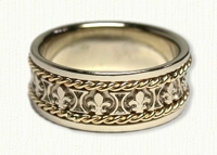  Custom Fleur-de-lis wedding rings with rope trim