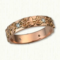 14kt Rose Gold Custom Initial and Fleur de Lis Wedding Band- straight edges  