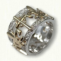 Custom Cross and Fleur-de-lis wedding band set with 16 -.02ct diamonds