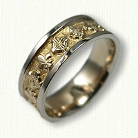 14kt Two Tone Gold Celtic Crosses with Fleur De Lis Wedding Band 