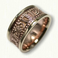 14kt Rose and Yellow Gold Custom Family Crest and Fleur-de-lis Wedding Band