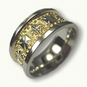 14kt White Gold Fleur-de-lis & Maltese Cross Wedding Band with beads