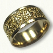 18kt Yellow Gold Fleur-de-lis Wedding Band - regular etch-10 mm width