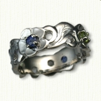 #34: Custom Pierced Floral Band set with purple sapphires and peridots