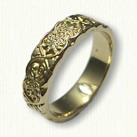 #49:Custom 14kt Yellow Gold Ornamental Leaf Wedding Band Sculpted Edges with one MH Monogram 