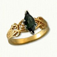 #03: 14kt yellow pierced floral vine band set with a marquise cut green stone
