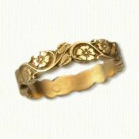 14kt yellow Sculpted Pothus Leaf & Cinquefoil Flower band