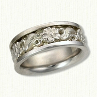 #56: 14kt White Gold Custom Floral Wedding Band with Sleeve