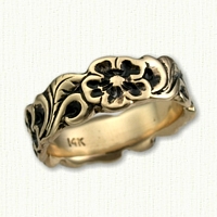 #55: 14kt Yellow Gold Sculpted Floral Band with Black Antiquing 