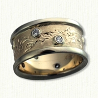 #58:14kt Hand Engraved Floral Band with Diamonds 