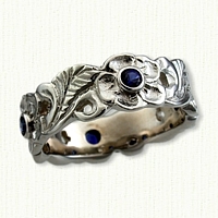 #59:14kt White Gold Sculpted Floral Band with Sapphires  