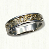 #60:Custom Wedding Band with Palm Leaves and Diamonds 