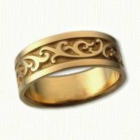 #06: 14kt yellow Leafy Scroll Wedding Band-Regular Etch