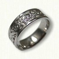 14kt White Gold Florentine Scroll Wedding Band- 7mm width