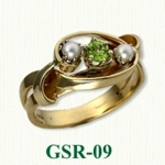 Peridot and Pearl Gemstone Rings