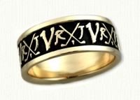 Custom Golf Initial Wedding Band-Regular Etch-14kt Yellow Gold with Black Antiquing