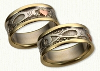 Custom Infinity Claddagh Wedding Band 14kt yellow/white gold with raised Rose gold heart