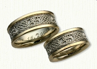 Celtic Four Heart Weave Band with Initials J & B Wedding Band Set-14kt Two Tone Gold 