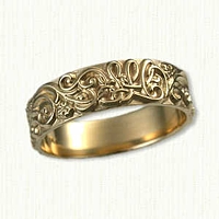 14kt Yellow Gold Custom Initial ( SLH ) and Vine Band , NO RAILS