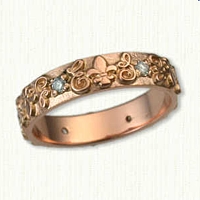 14kt Rose Gold Custom Initial and Fleur de Lis Wedding Band- straight edges  