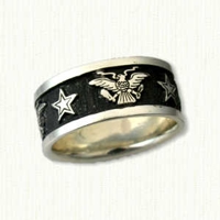 Custom Stars &  Eagles Wedding Band with Black Antiquing 