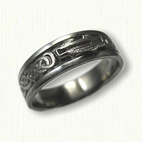 14kt White Gold Combat Infantry Wedding Band - antiqued  