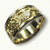 14kt Yellow Gold Custom Marine Corp & Initial Wedding Band   