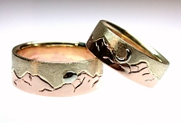 Custom two metal mountain range band with raised sun & moon