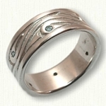 Custom Wave-Vine Wedding band with 6 light blue diamonds