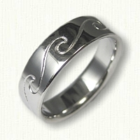 14kt White Gold Reverse Etch Single Wave Band 