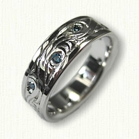 14kt Custom Nautical Wave/Vine Band with with 10 blue diamonds 1.7 mm each