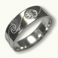 #57-14kt White Gold Custom Wave & Compass Rose Wedding Band