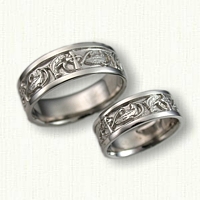 14kt White Gold Custom Celtic Crosses with Salmon Wedding Band 