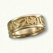 14kt Yellow Gold Custom Sea Turtle & Hawks Wedding Band